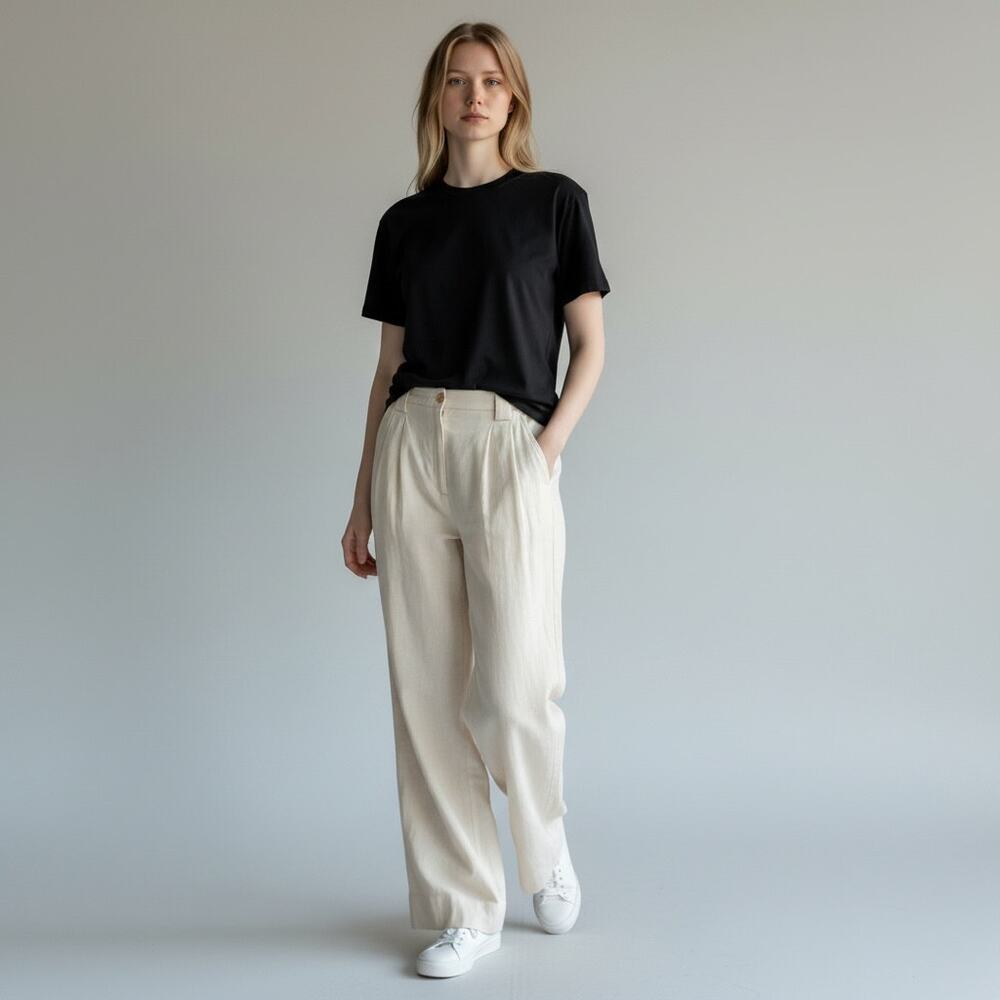 A.L.C. Linen Blend Wide Leg Pants Beige High Rise Tailored Trousers Size 4